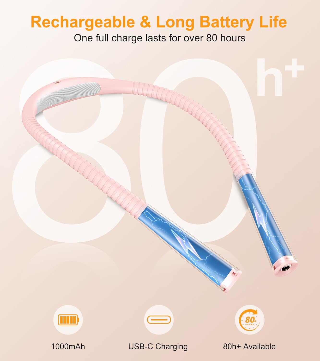 Gritin Book Light, Eye Caring 4-Color & 5-Brightness Neck Light Reading Light- Stepless Dimming,30-min Timer,80+ Hrs Runtime,Bendable Round Neck Design, Lightweight for Reading-Pink