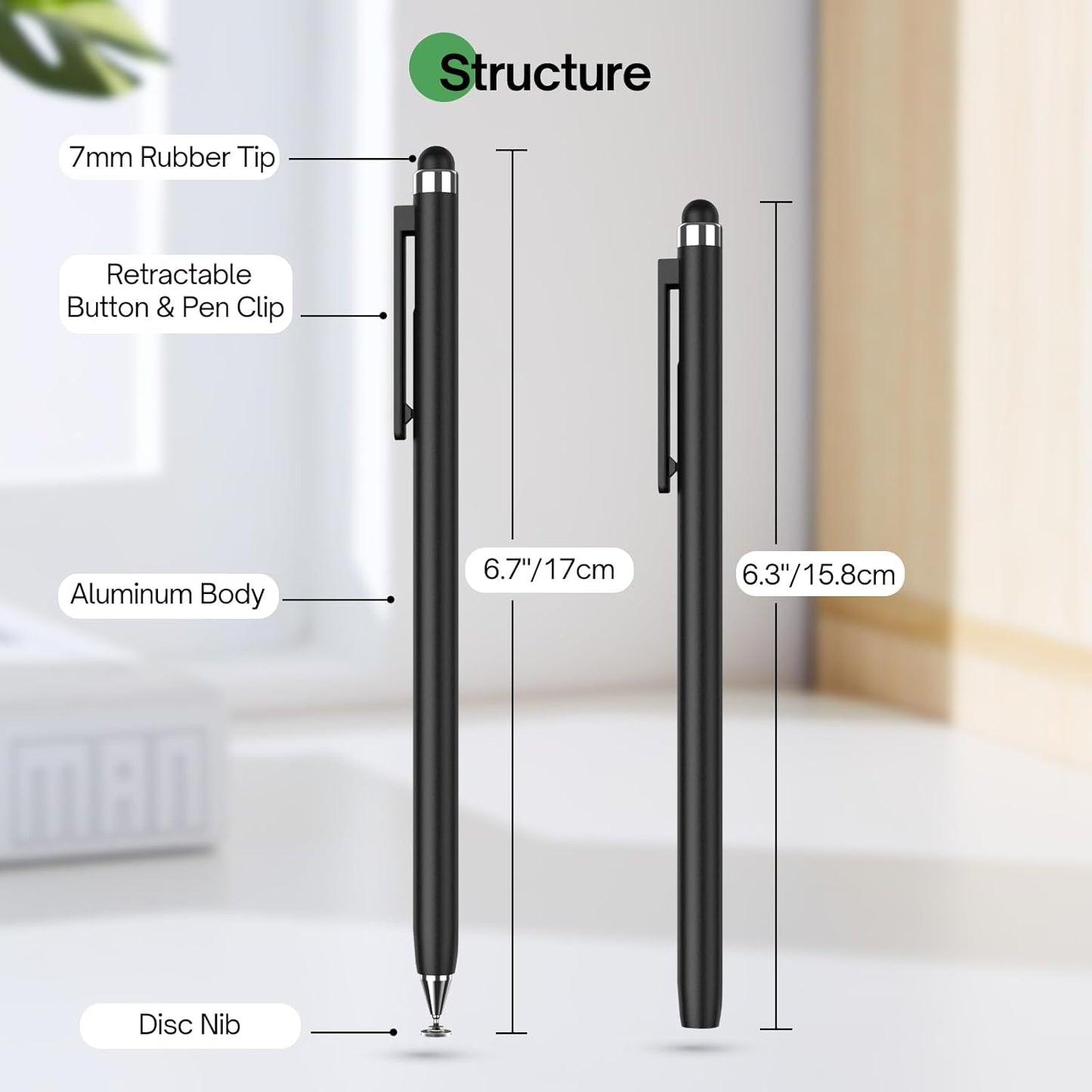 Stylus Pen for Touchscreen (2 Pack) - Mixoo 2-in-1 High Sensitivity Retractable Stylus with Smaller Disc Tip Universal Stylus for iPad iPhone Tablets Switch Capacitive Touch Screens (Black + White)