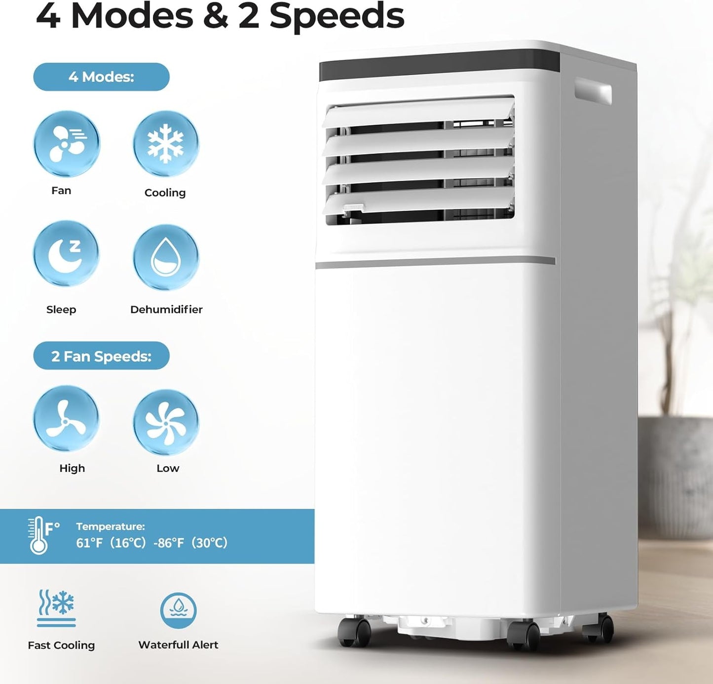 Antarctic Star 10000BTU Portable Air Conditioner 3-in-1 with 24H Timer，Sleep Mode, Dehumidifier, 2 Fan Speeds, Fast Cooling AC Unit with Remote, Digital Display for Home/Office