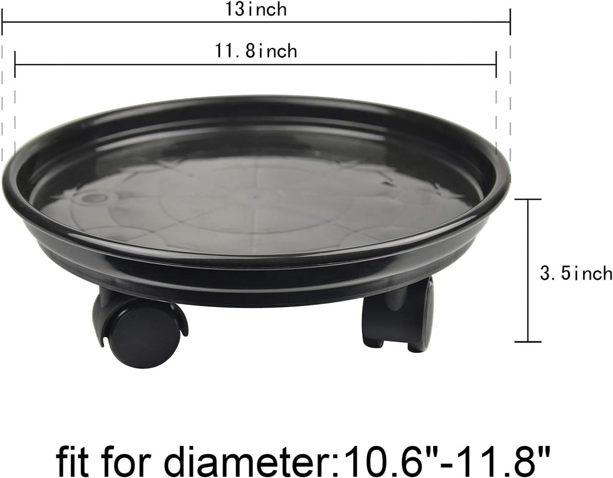 2 Pack 13" Black Plant Caddy Round Movable Planter with Easy Moving Caster Wheels Dolly Trolley Tray Pallet Outdoor Indoor Tree Flower Stand Planter