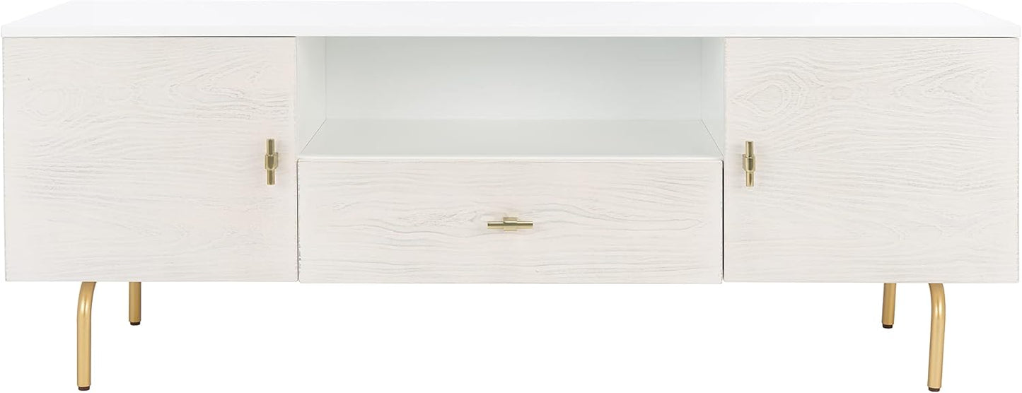 SAFAVIEH Genevieve TV Stand for up to 65" Flatscreen – White & White Washed Finish, Mid-Century Modern Storage Cabinet, Entertainment Media Console (MED5000C)
