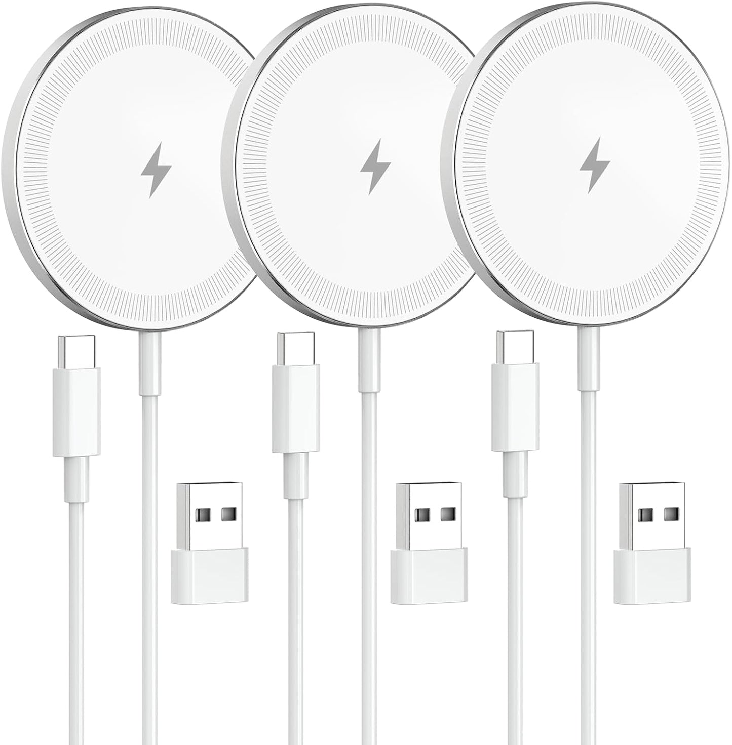 3-Pack 15W Magnetic Wireless Charger: Fast Charging Pad for iPhone Air 17 16 15 14 13 12 Pro Max, Samsung Galaxy S26 S25, Google Pixel 10, AirPods-Slim Portable for Desk Bedside Travel-White