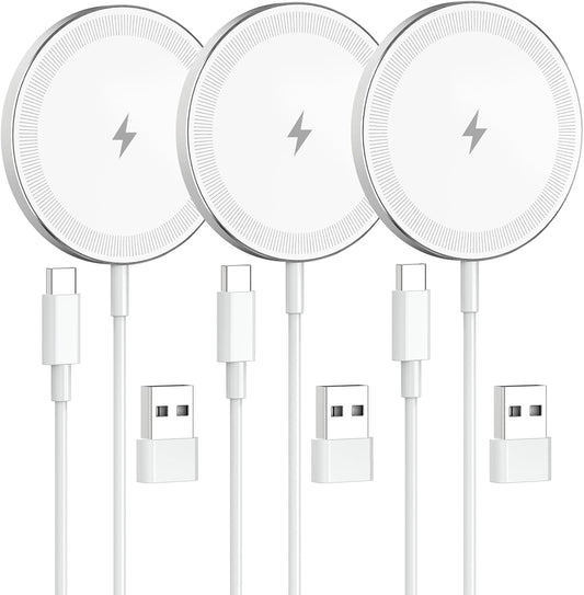 3-Pack 15W Magnetic Wireless Charger: Fast Charging Pad for iPhone Air 17 16 15 14 13 12 Pro Max, Samsung Galaxy S26 S25, Google Pixel 10, AirPods-Slim Portable for Desk Bedside Travel-White