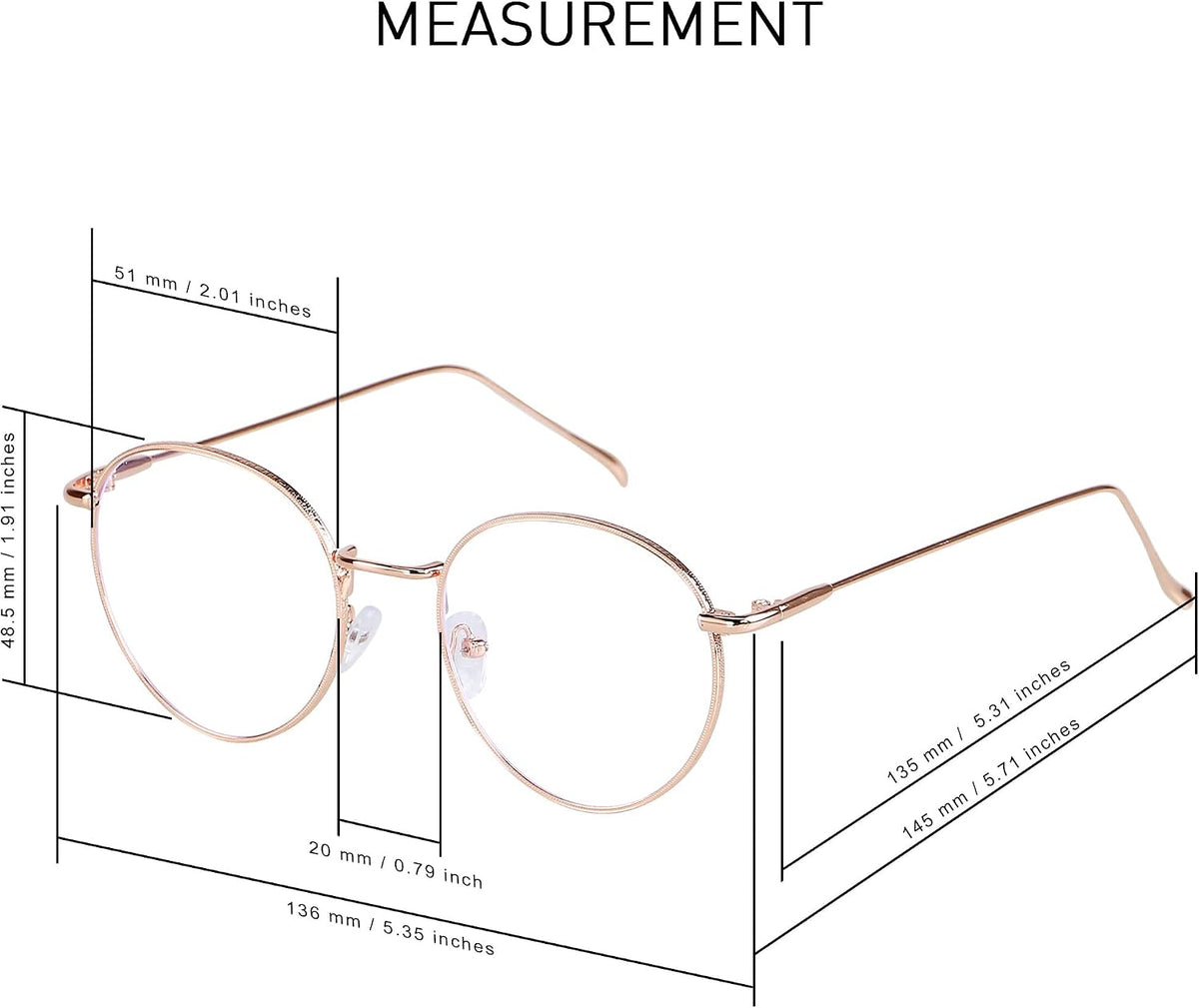 ANDWOOD Blue Light Blocking Glasses Women Men Small Face Computer Clear Bluelight Blocker Super Lightweight Metal Frame Round
