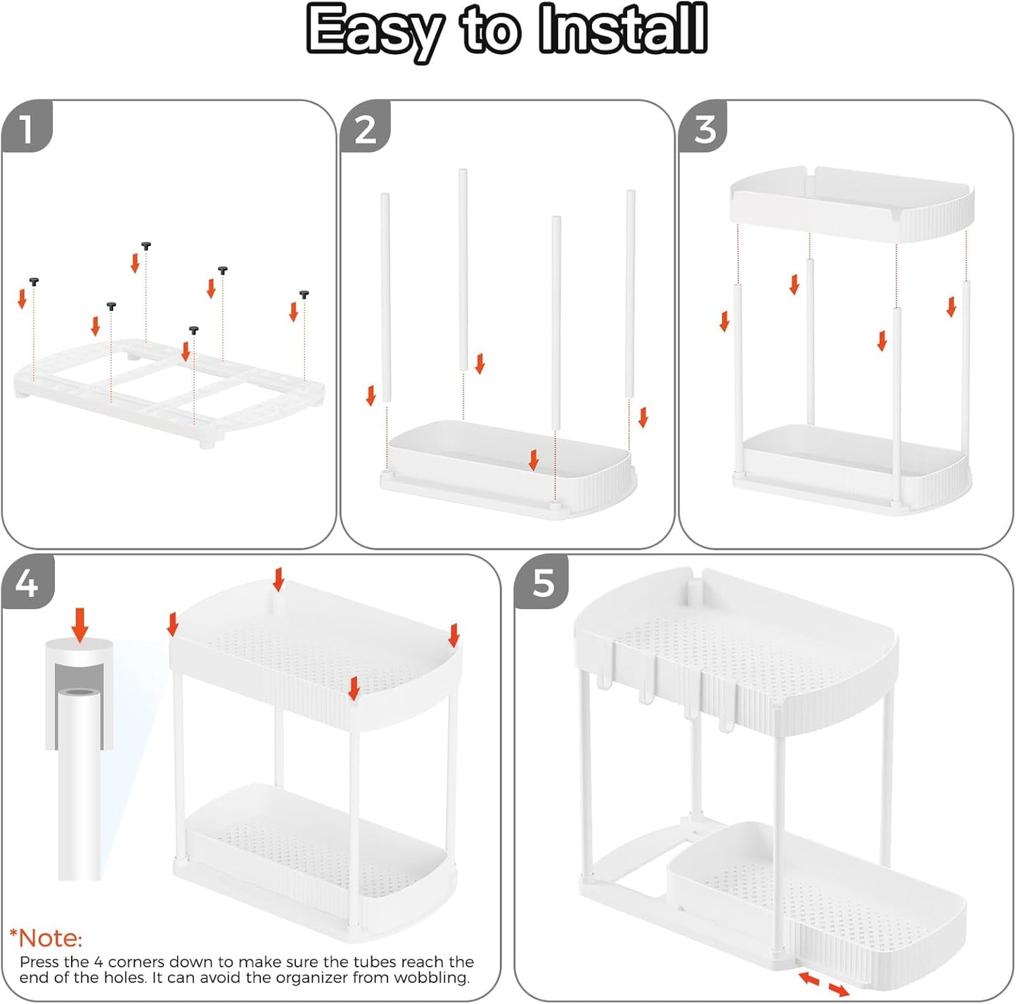 Ukeetap 2 Pack Multi-Purpose Pull-Out Storage Organizers, Under Sink & Cabinet Storage, 12.8 Inch, White