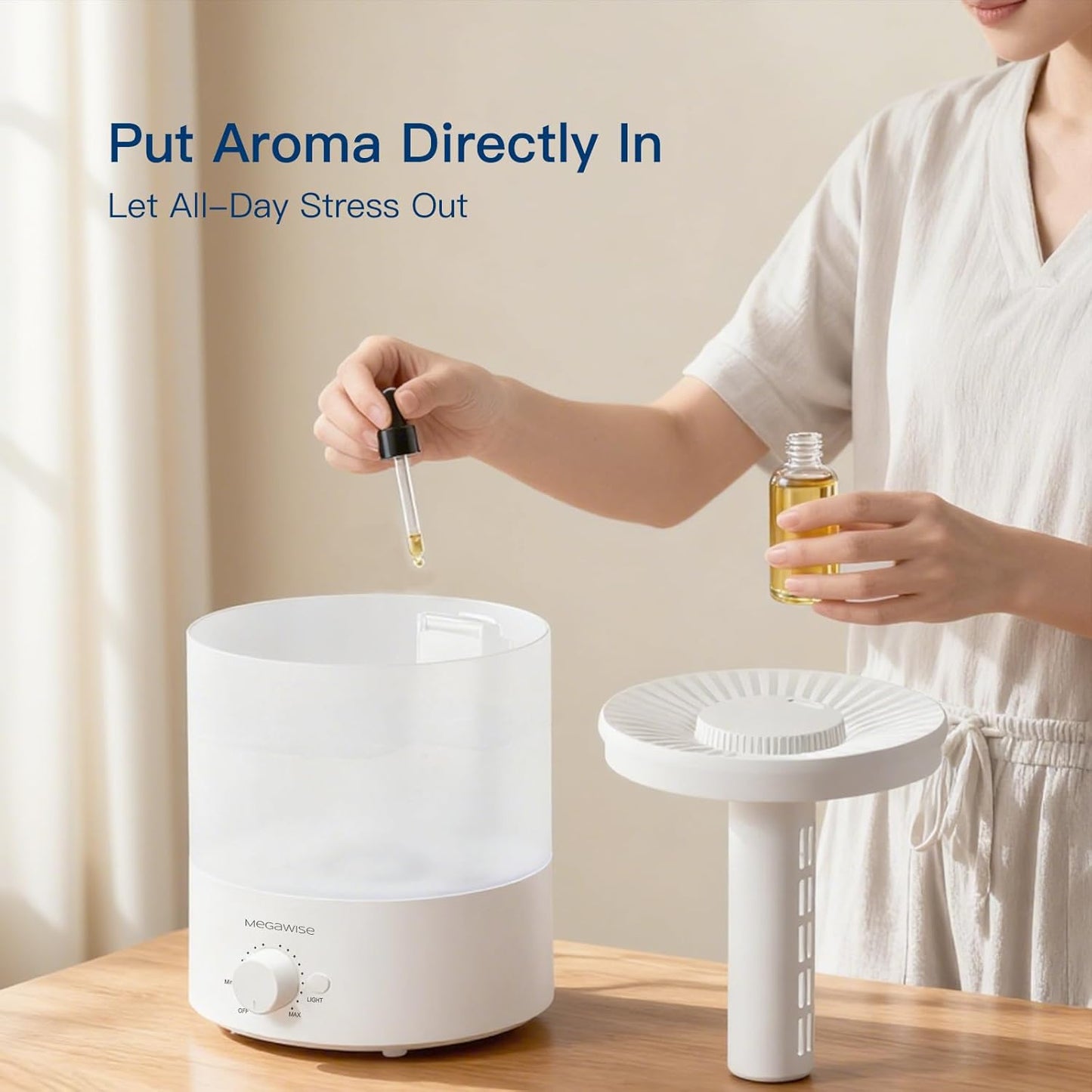 MEGAWISE 1.5L Large Cool Mist Humidifier for Large Spaces – Baby & Plant Safe Ultrasonic Aroma Diffuser, Quiet Operation for Bedroom, Home & Office, Adjustable Mist, Up to 10-Hour Run, Easy to Clean