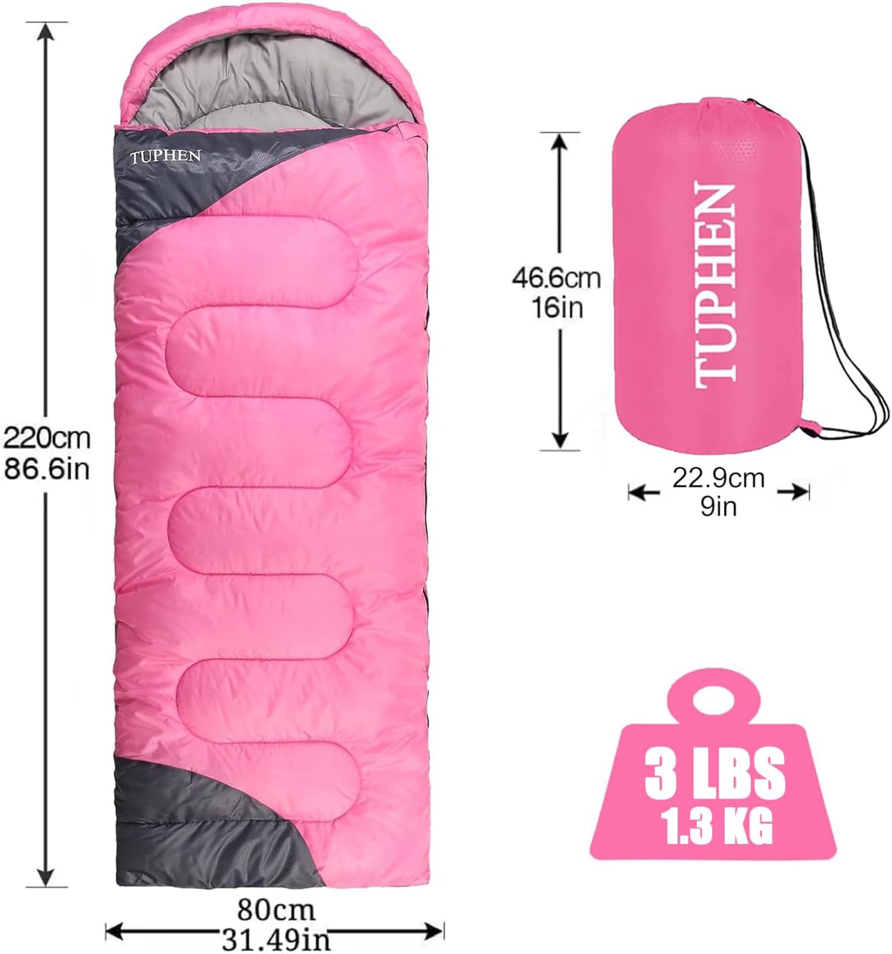 tuphen- Sleeping Bags for Adults Kids Boys Girls Backpacking Hiking Camping Microfiber Liner, Cold Warm Weather 4 Seasons Indoor Outdoor Use, Lightweight & Waterproof