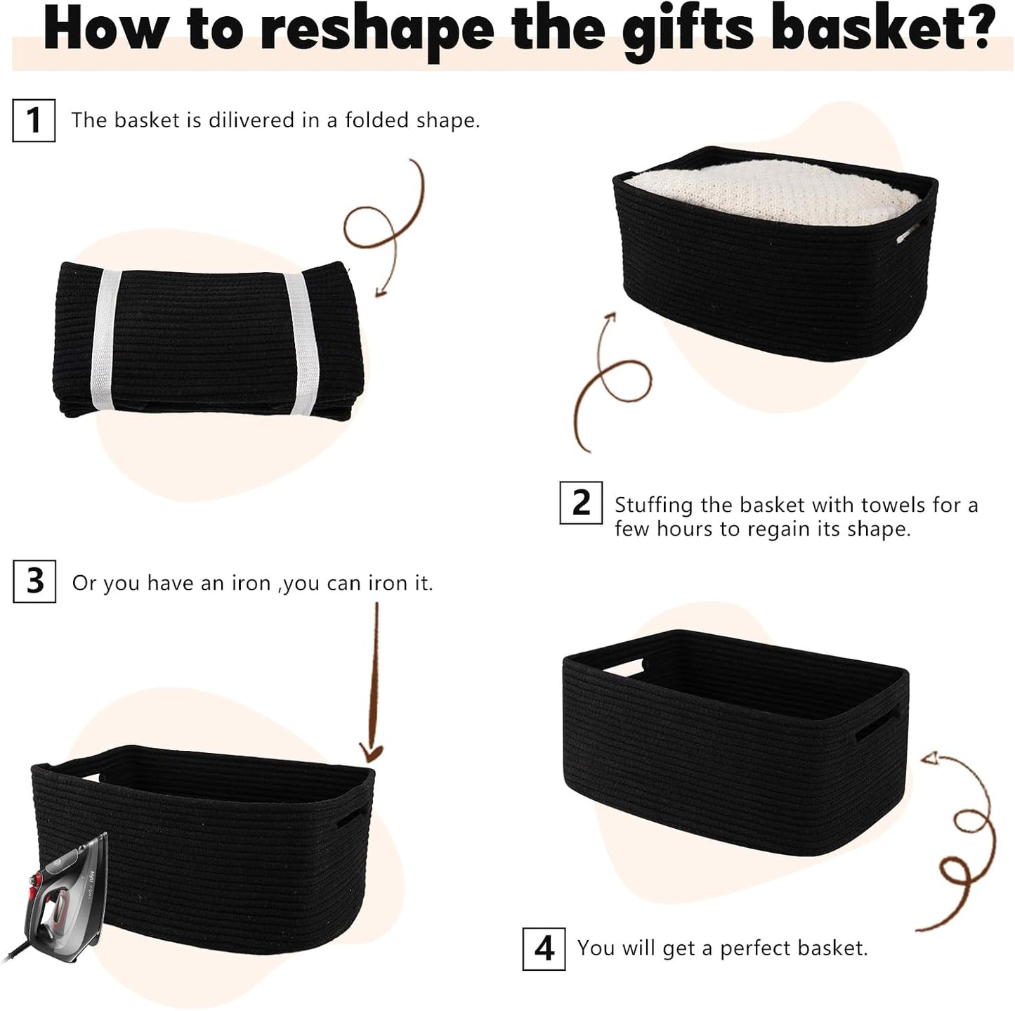 OIAHOMY Storage Basket for Shelves, Closet Cube Storage Bins Baskets for Clothes Blanket Towels, Baby Nursery, Toy Baskets Box, Woven Rope Basket, 15.75 * 11.81 * 7.09 IN, 2 Packs Black