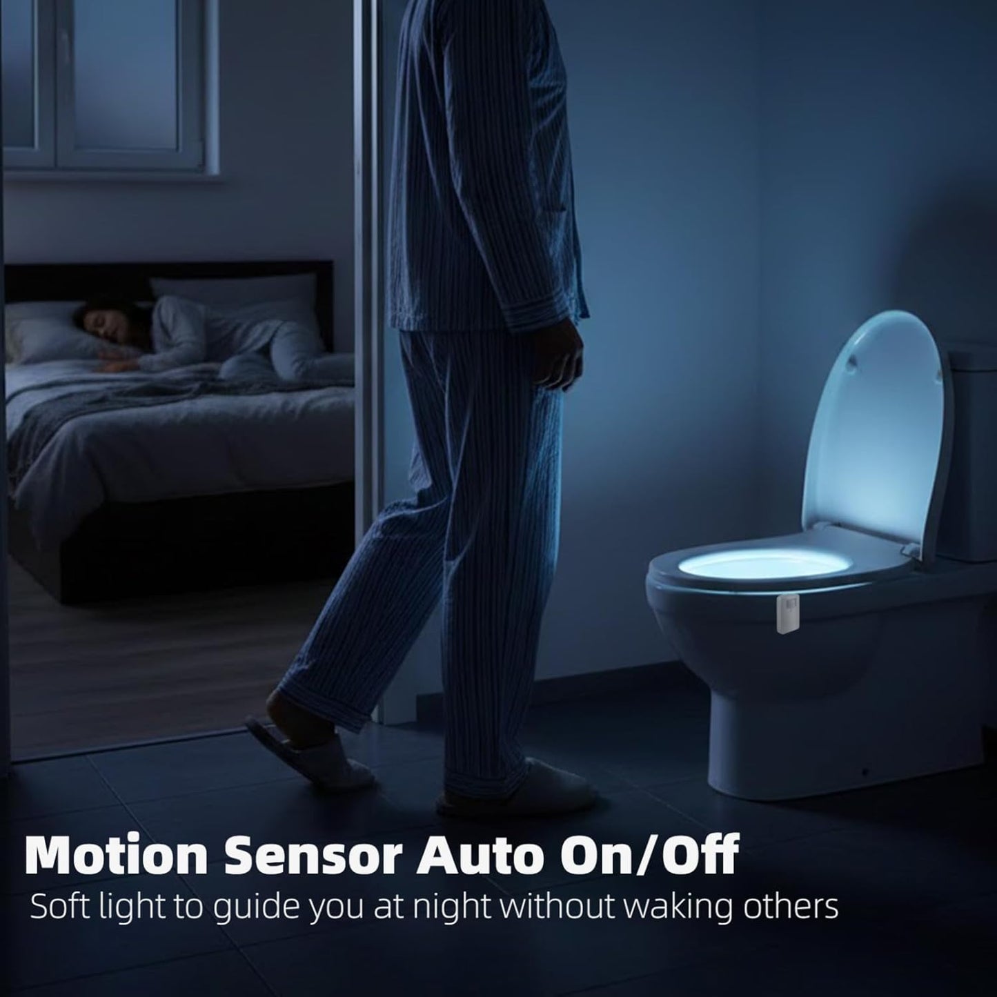 Chunace 2 Pack Toilet Night Light Motion Sensor, 16-Color LED Toilet Bowl Nightlight for Bathroom, Useful Stuff for Senior Safety & Toddler Potty Training, Unique Gift for Dad, Men