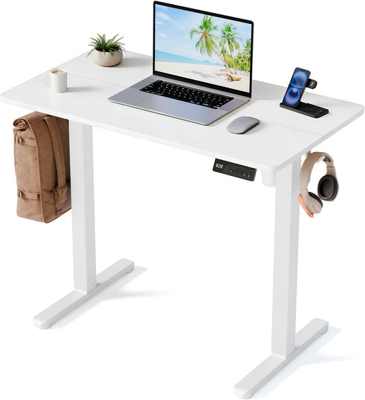 35" Electric Standing Desk Adjustable Height, Small Sit Stand Desk for Home Office & Computer Workstation, Compact Work Desk with Cable Management (White)