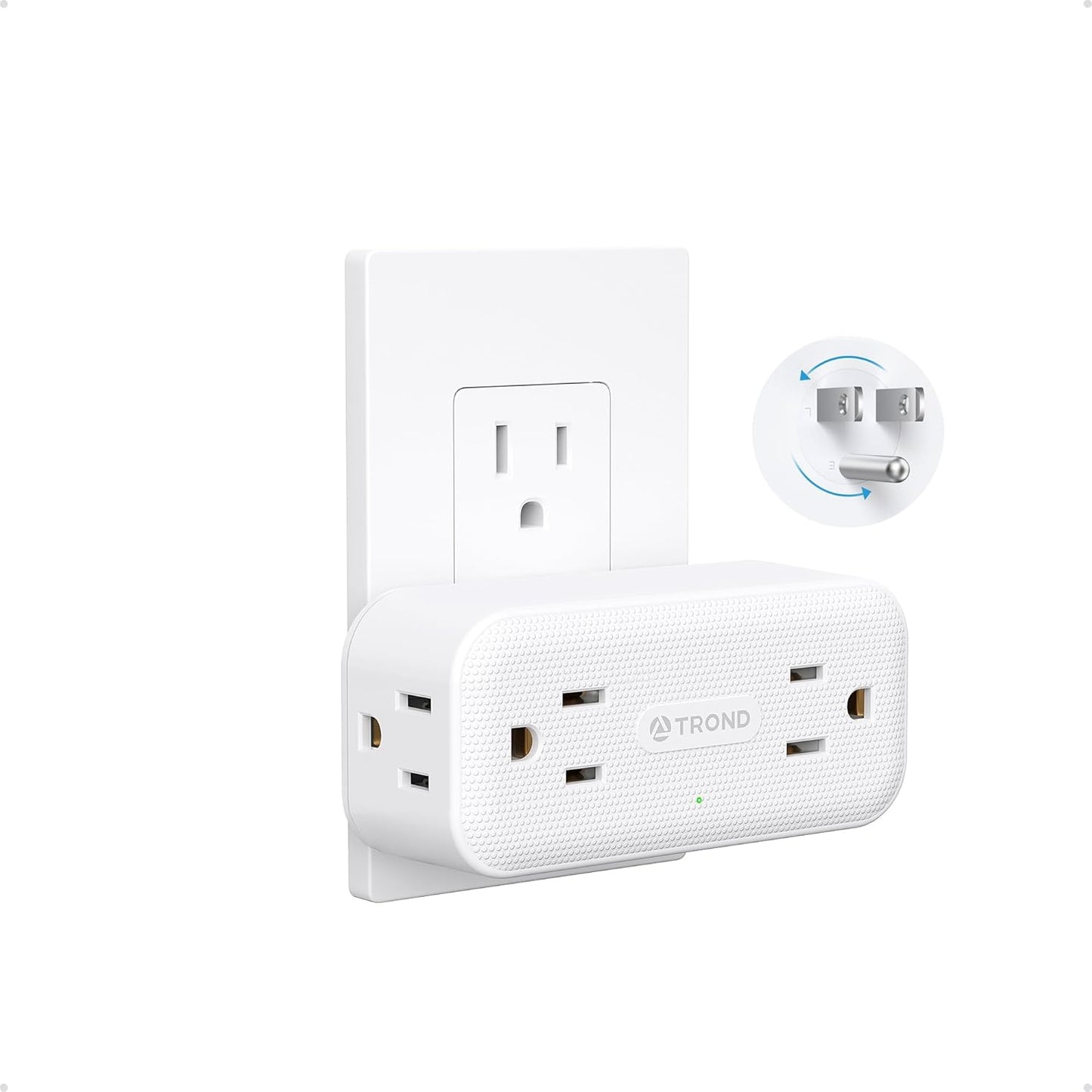 TROND Surge Protector Outlet Extender with 360 Rotating Plug, 4 AC Plug Adapter, 900 Joules Surge Protection, A Small Charging Station, 3-Sided Outlet Splitter for Home Office Travel Dorm, White