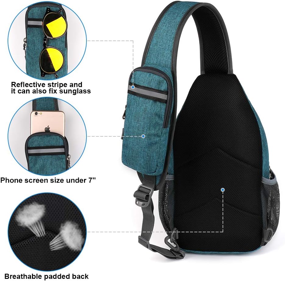 WATERFLY Crossbody Sling Backpack Sling Bag Travel Hiking Chest Bags Daypack (Teal blue)
