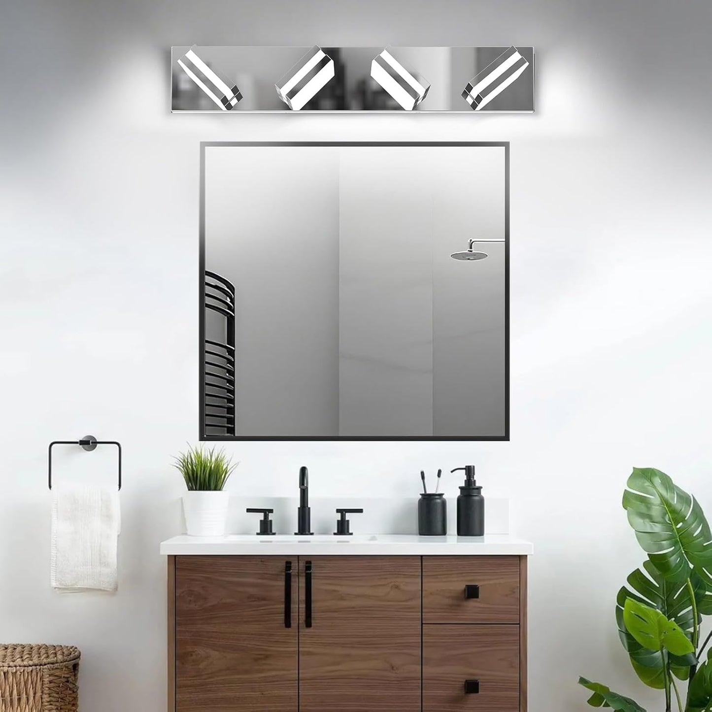 IZORRO LED Modern Bathroom Lights Fixtures(4-Light,Dimmable,360°Rotate),Chrome Acrylic Wall Lighting,Vanity Lights for Bathroom Over Mirror - 6000k 24In （No Assembly Required）
