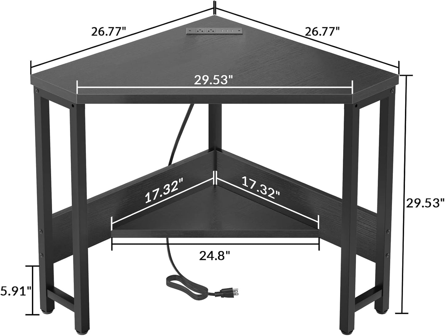 Armocity Corner Desk Small Desk with Outlets Corner Table for Small Space, Computer Desk with USB Ports Triangle Desk with Storage for Home Office, Workstation, Living Room, Bedroom, Black