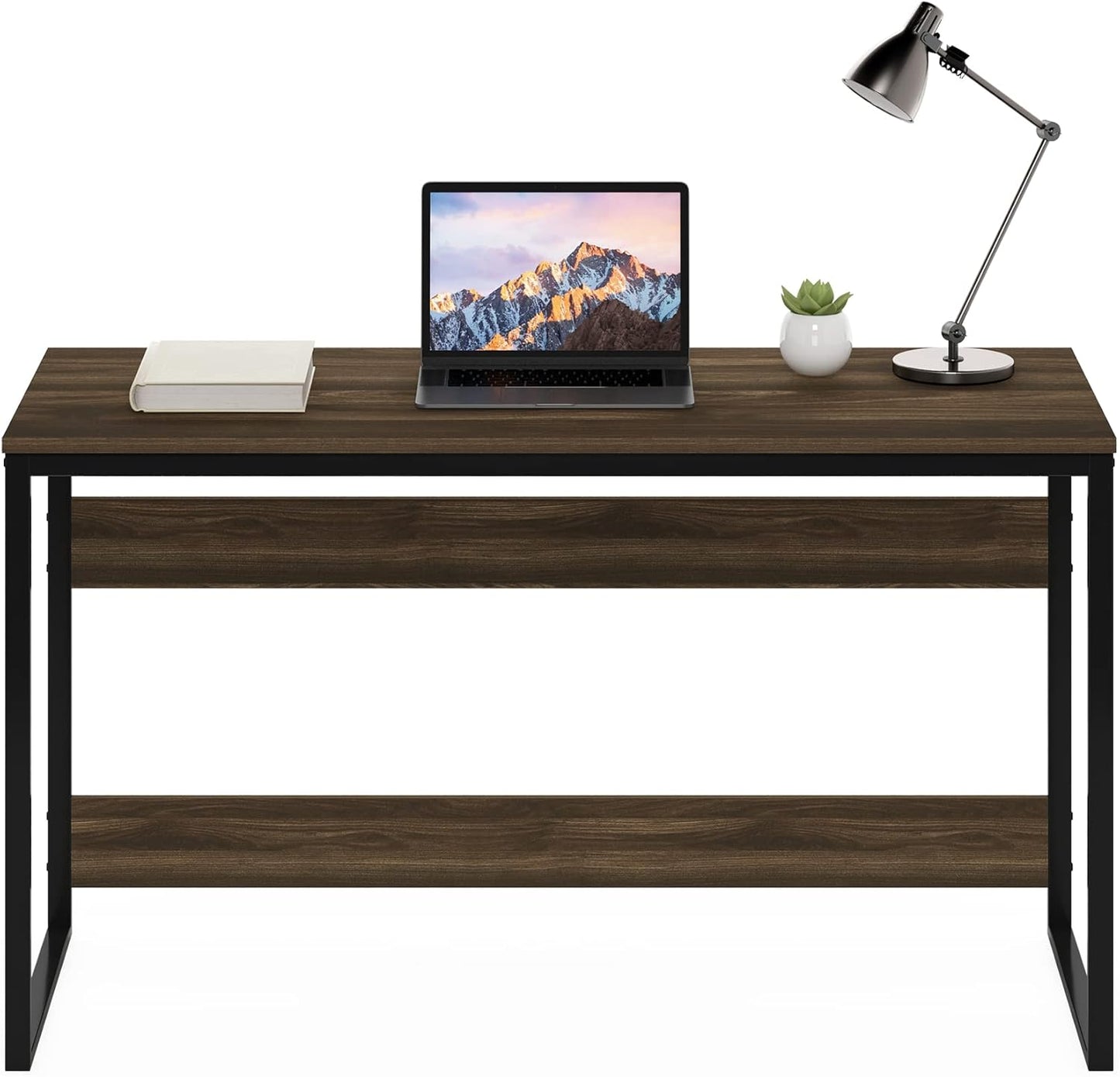 Furinno Moretti Desk, 52 Wide Metal Frame Gaming Desk, Rectangular Computer Desk, Writing Desk, Office Desk for Home Office, Study Room, Dorm, Bedroom, Brown Walnut