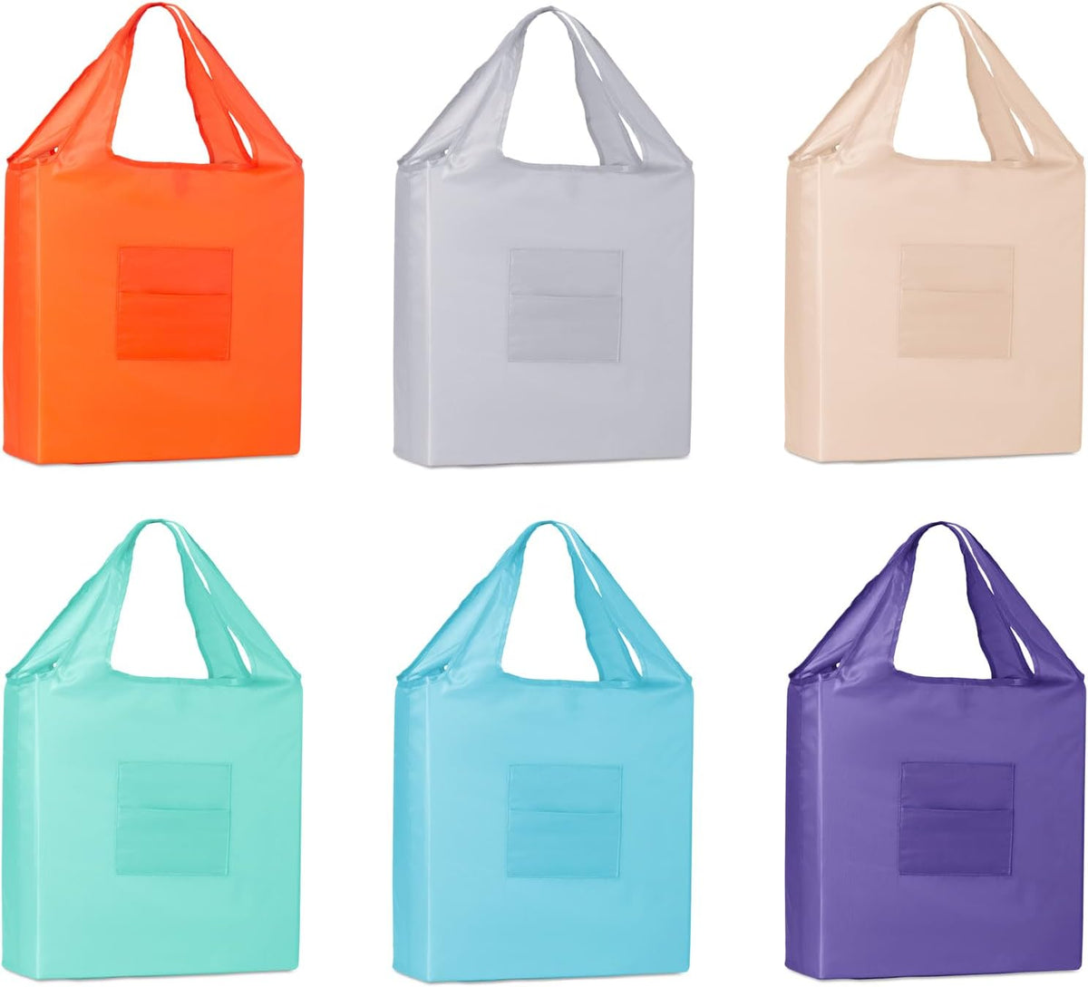 Reusable Shopping Bags - Large, Foldable, Eco-Friendly, Water-Resistant, Grocery Tote - Assorted Colors Collection - Set of 6
