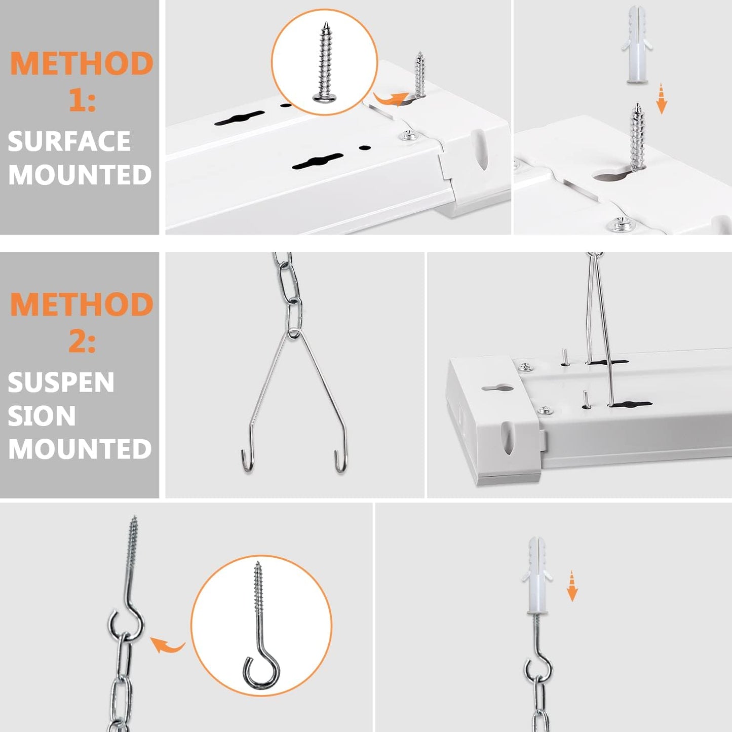 4FT Linkable LED Shop Light for Garages, 42W 4800LM 5000K Daylight Led Shop Lights, Ceiling Light with Pull Chain (ON/Off), Linear Worklight Fixture with Plug, 2 Pack