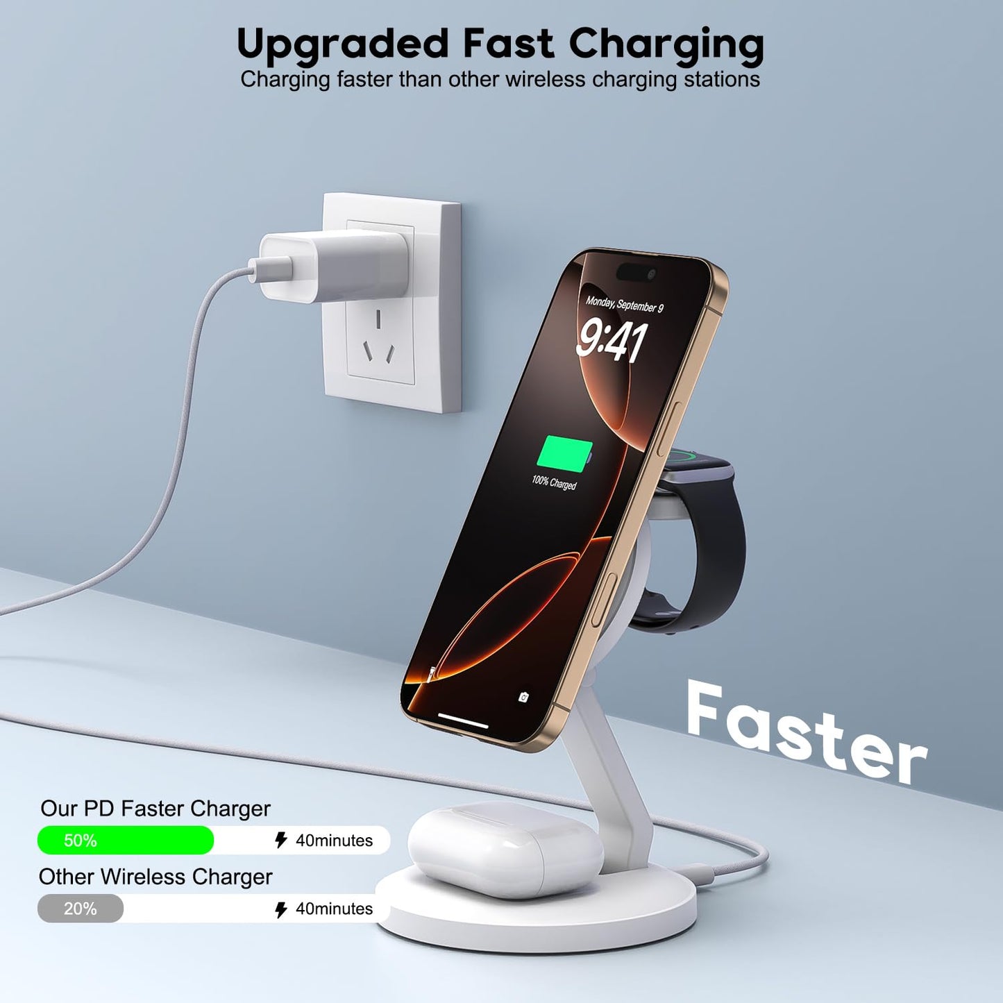 Charging Station for Apple Magnetic Wireless iPhone Mag-Safe Charger,15W 3in1 Foldable Wireless Dock Fast MagSafe Charger Stand for iPhone 17 Pro Max/16 Plus/16 ProMax/15/14/13,Apple Watch,AirPods Pro