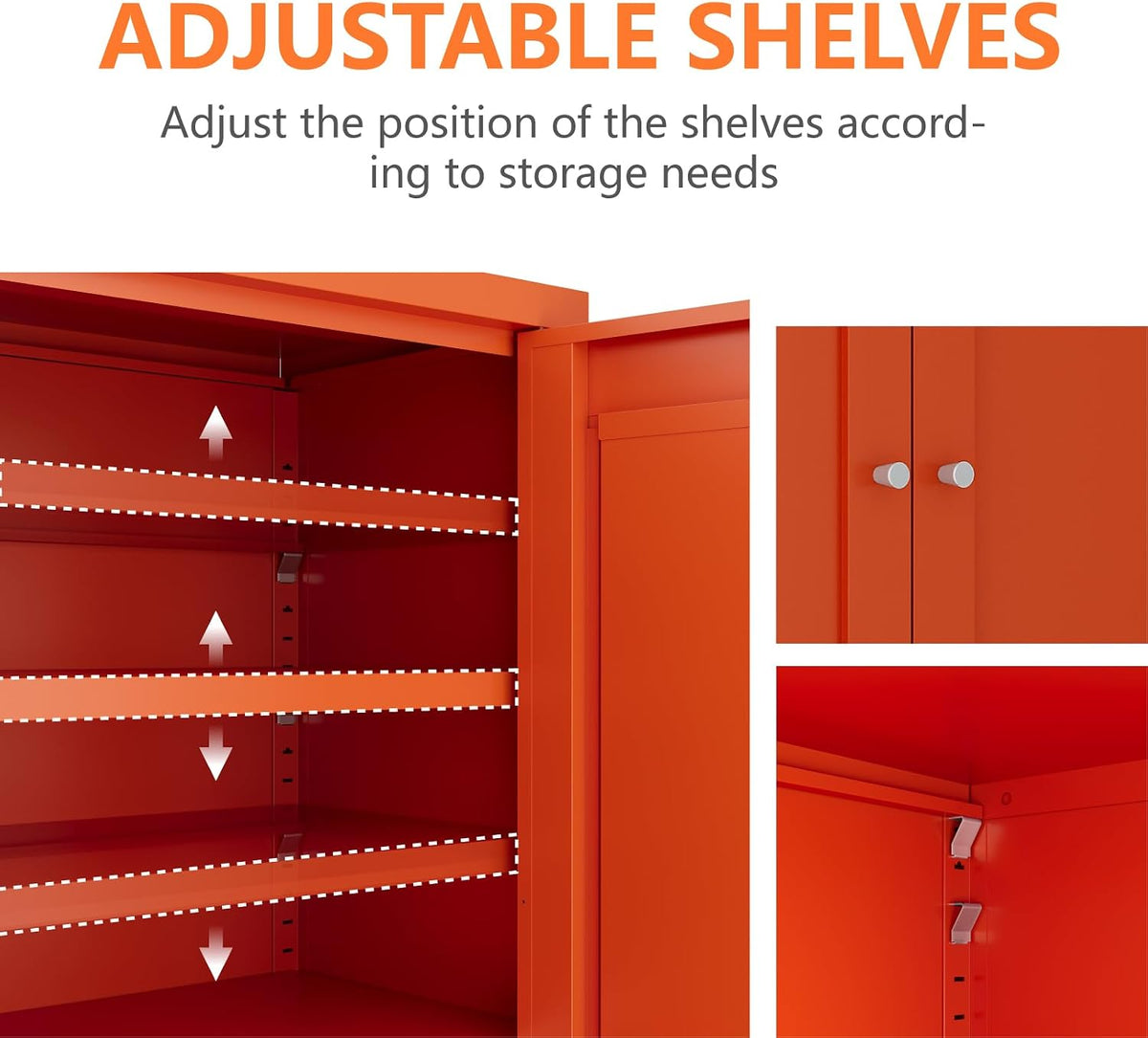 Metal Bathroom Cabinet, Small Floor Storage Cabinet, Freestanding Sideboard with 2 Adjustable Shelves for Living Room, Dining Room (Orange, 31.5" H-2 Doors)