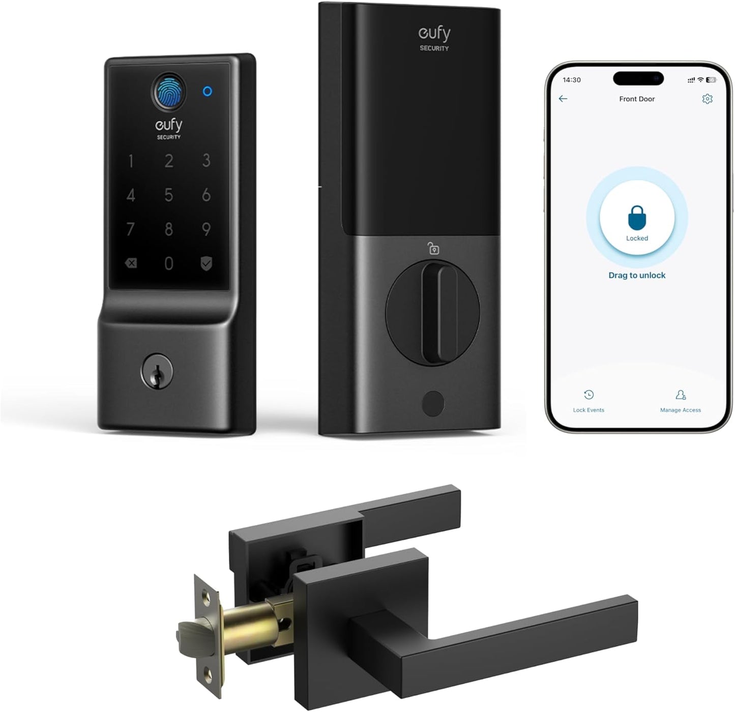 eufy Security Smart Lock C220, Fingerprint Keyless Entry Door Lock, Built-in Wi-Fi, App Remote Control, Front Door Smart Lock Deadbolt, 8Months Battery, Reliable Power, IP53 Waterproof, BHMA Grade 3