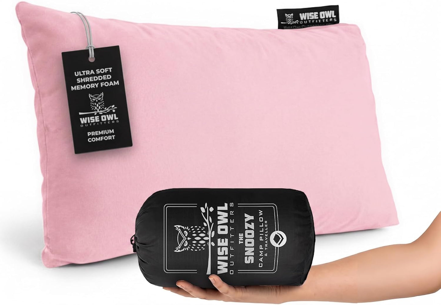 Wise Owl Outfitters Camping Pillow – Memory Foam Travel Pillow for Airplane Sleeping, Hiking, Backpacking & Outdoor Use - Small & Portable for Adults, Car, Camp & Tent