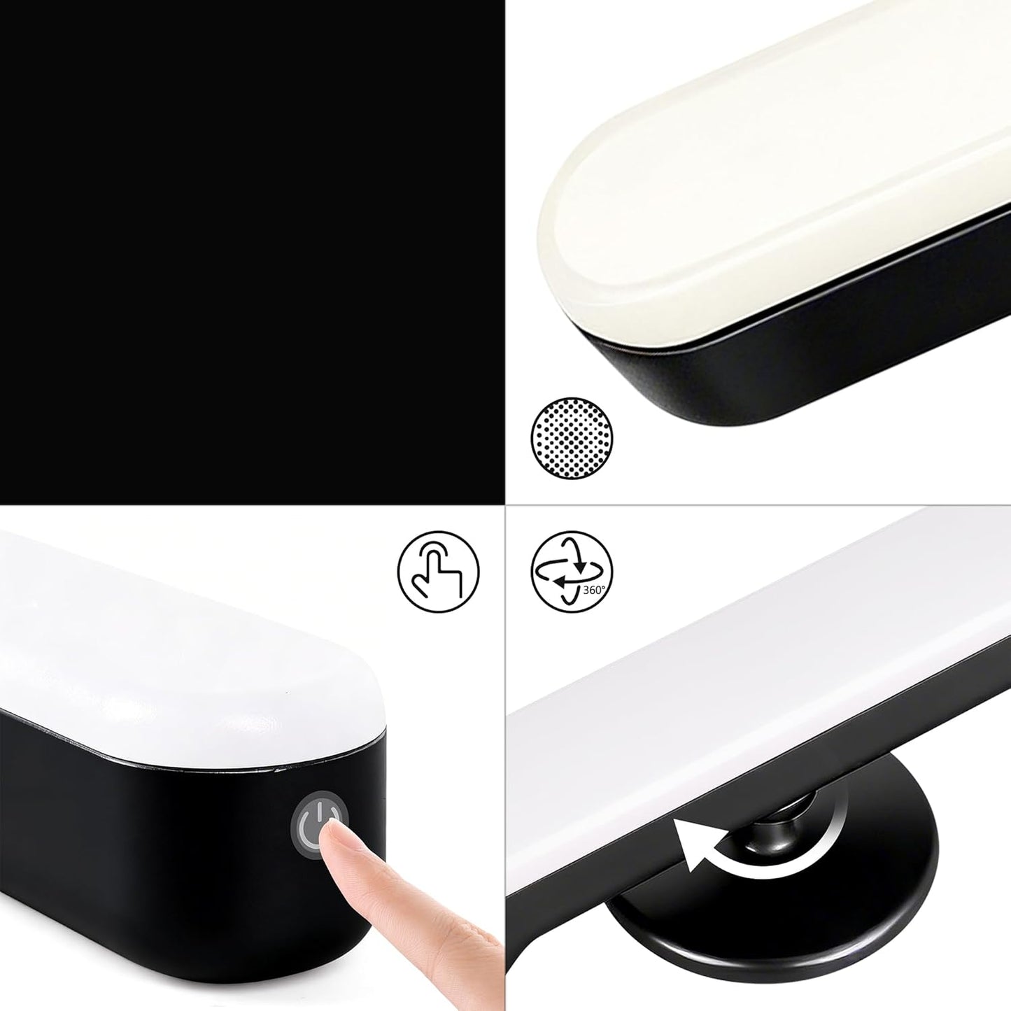 cambk Set of 2 Wireless Vanity Makeup Lights for Mirror, Rechargeable LED Stick On Light Bar for Bathroom Mirror with Dimmable 3 CCT, Long Battery Life Cordless Light for Vanity Desk(Black)