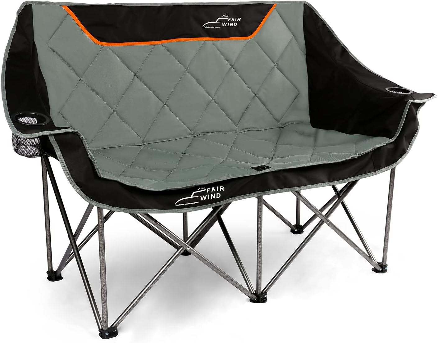 FAIR WIND Oversized Fully Padded Camping Chair Folding Loveseat Camping Couch Double Duo Chair Heavy Duty Quad Fold Arm Chair with Cup Hold - Supports 650 LBS Orange