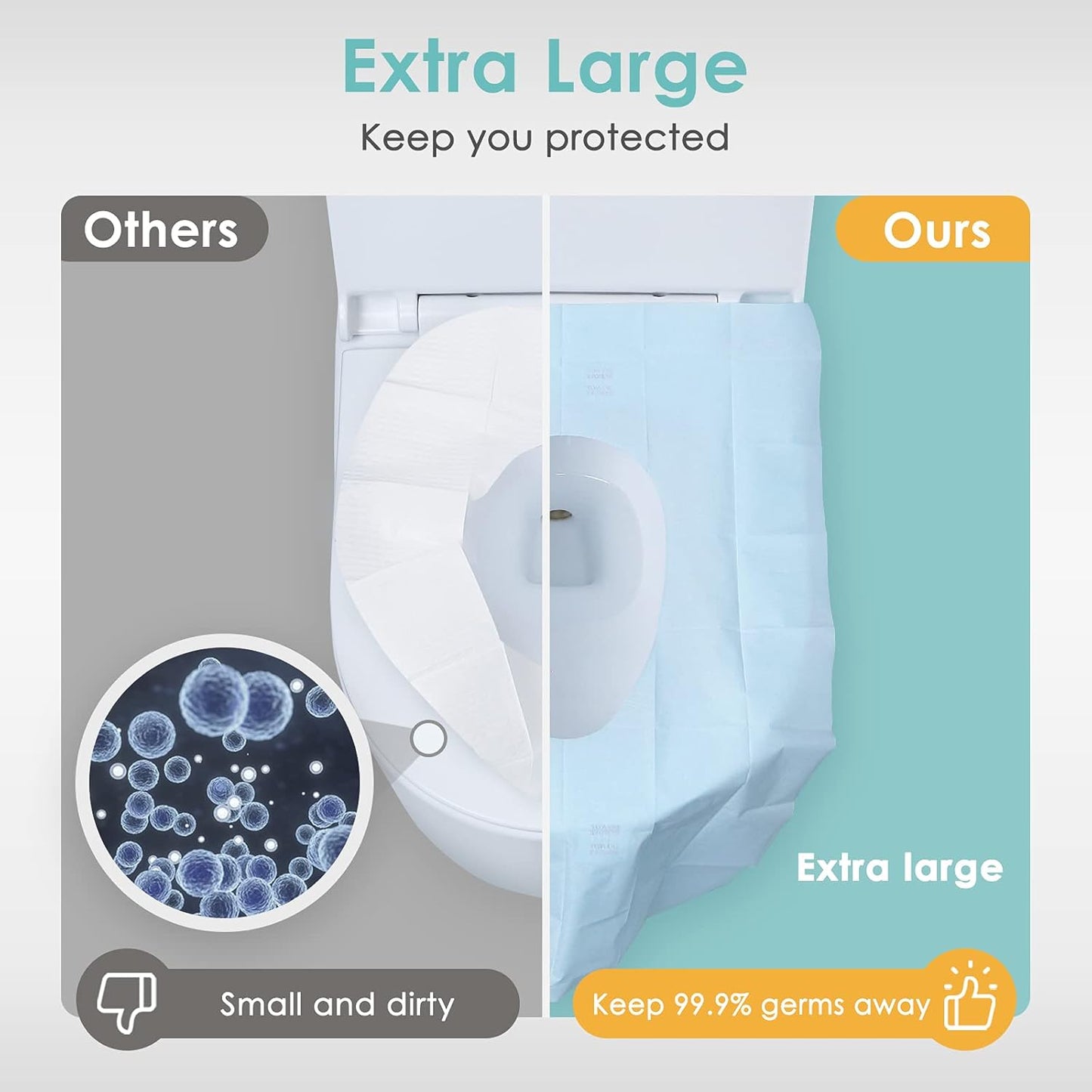 TRIPTIPS Toilet Seat Covers Disposable Travel Pack 60 count｜Faster use-Sticker free｜Waterproof｜XL Disposable Toilet Seat Cover for Adults and Kids, Individually for Public Restroom/Airplane (60pcs)