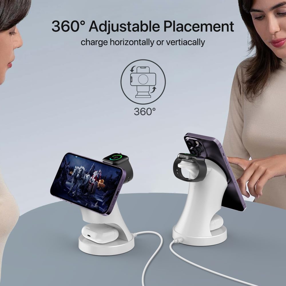 3 in 1 Wireless Charging Station for Apple Devices,Magsafe Charger for IPhone17 16 15 14 13 12 Pro/Max/Plus/Mini Wireless Charger Station for AirPods 2/3/4Pro iWatch Ultra11/10/9/8/7/SE/6/5/4/3/2