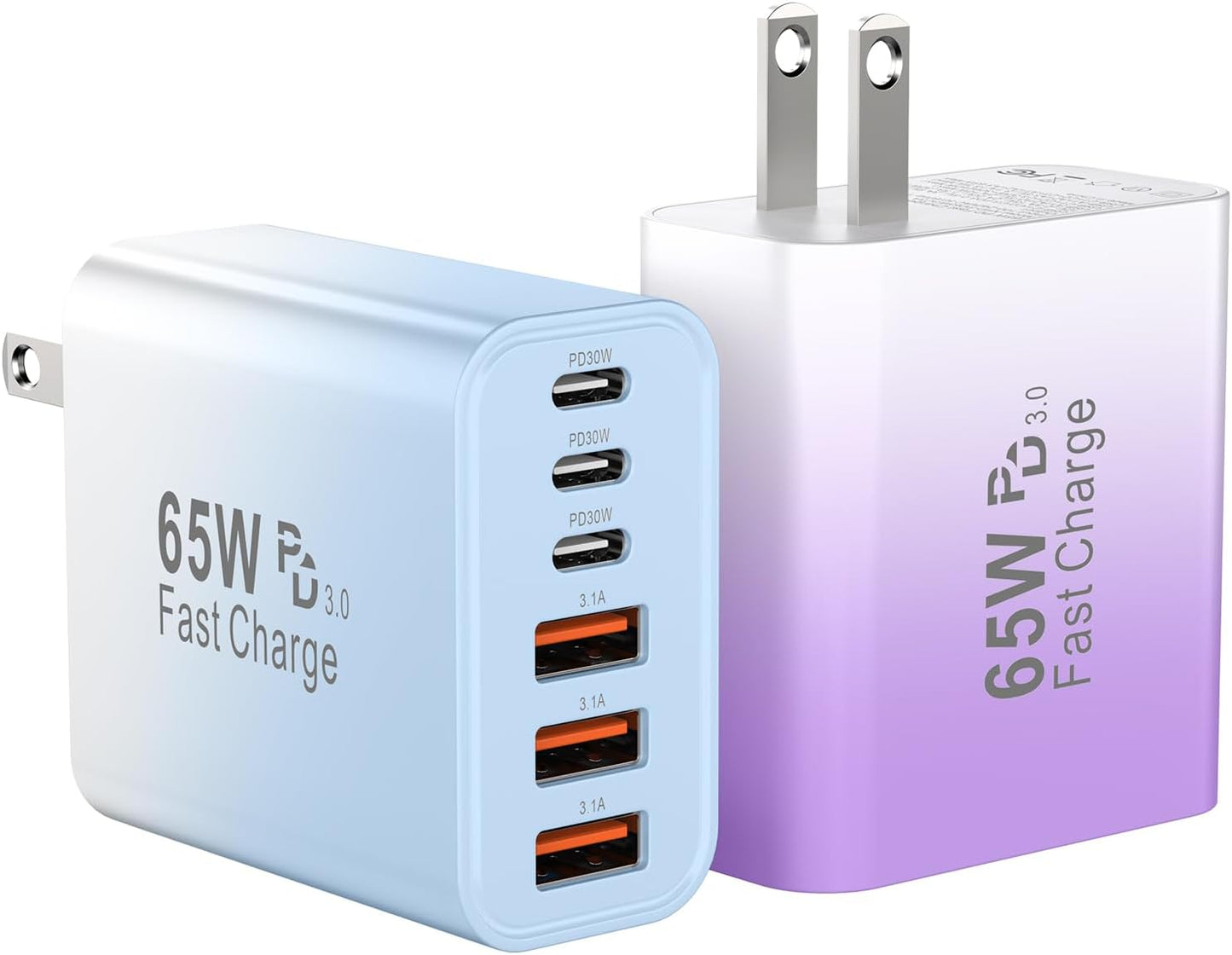 USB C Fast Charger Block iPhone Charger Fast Charging Blocks 65W Multi Port Chargers 6-Ports PD & QC Charging Cube Brick Power Adapter Type C Wall Chargers for iPhone 17/16/15/14/13/12 Pro Max, iPad