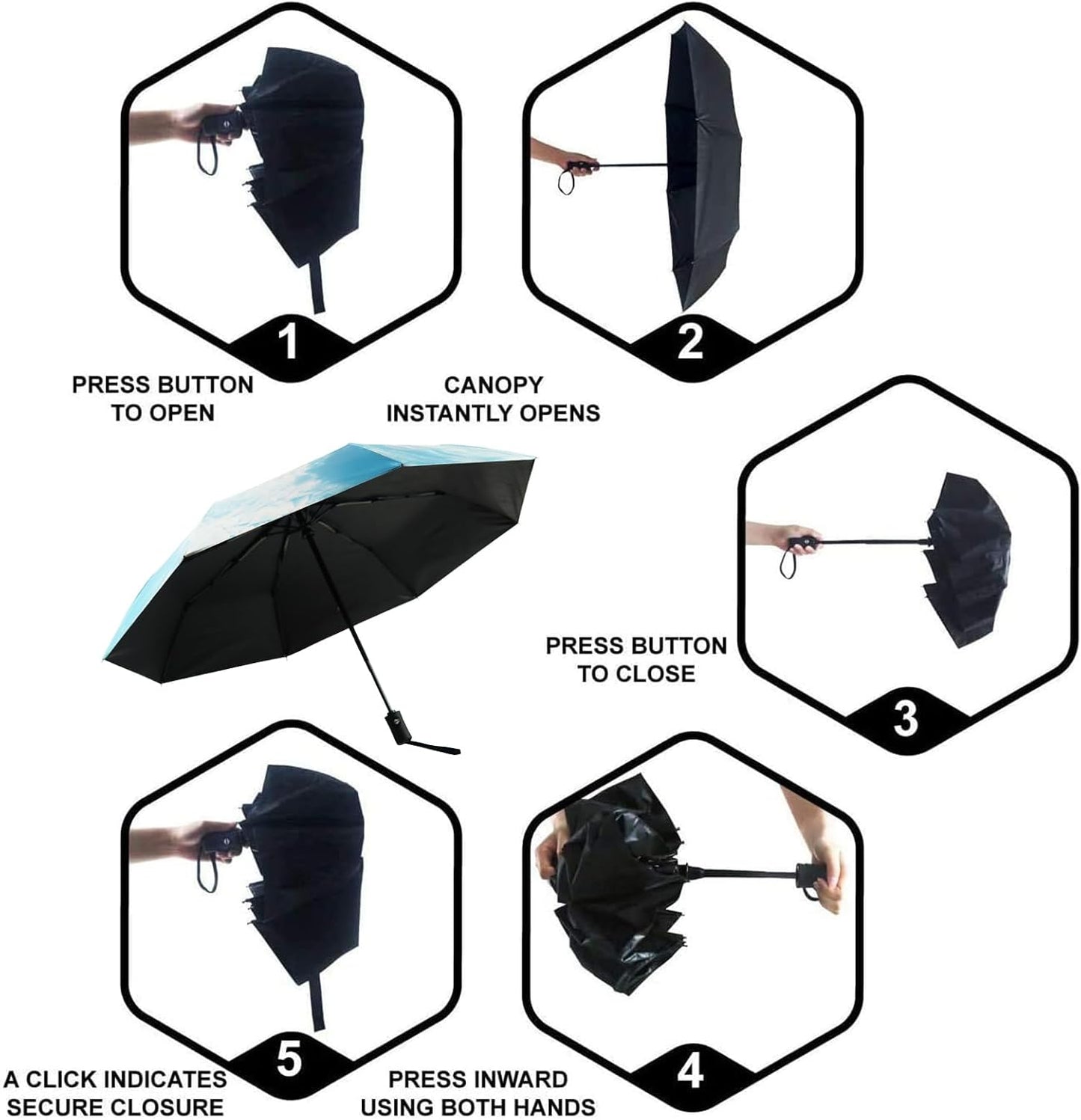 SY COMPACT Travel Umbrella - Windproof Automatic Compact Umbrella for Rain, Lightest 8-Rib, Small, Strong & Portable, Durable Grip, Fits Backpack & Car, Factory Direct (UV Available)