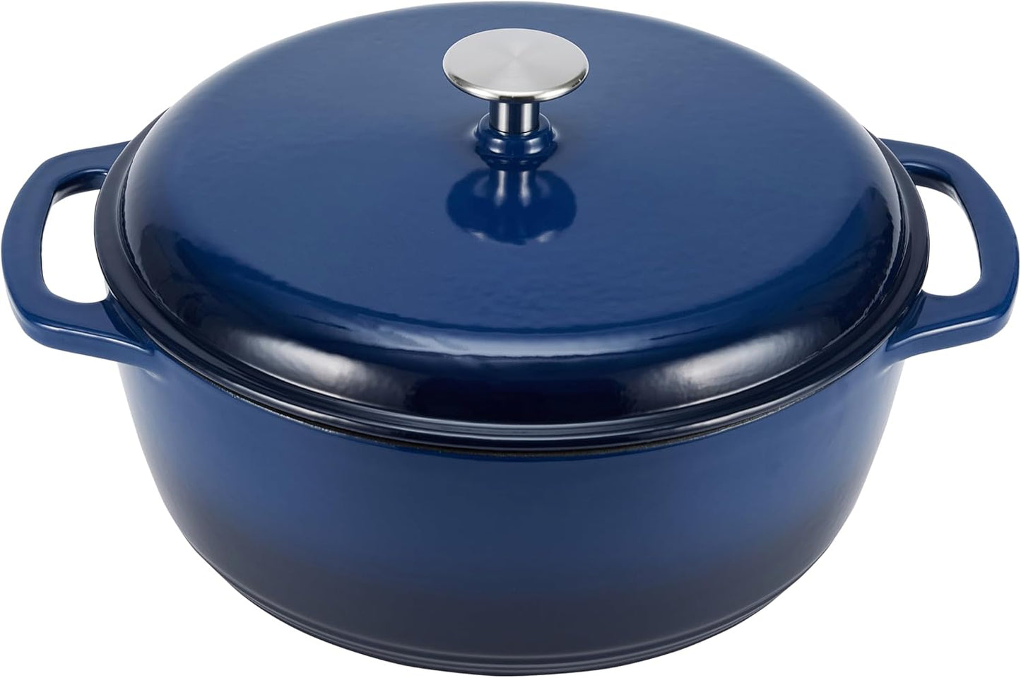 Amazon Basics Enameled Cast Iron Dutch Oven Pot with Lid, Round, Dual Handles, Heavy-Duty, Oven Safe for Stews, Roasting, Baking, 6-Quart, Navy