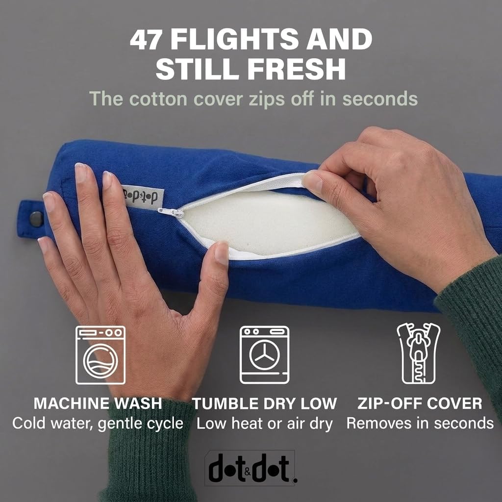 Dot&Dot Twist Memory Foam Travel Pillow for Airplanes - Travel Neck Pillow for Sleeping - Airplane Pillow for Neck Support - Adjustable, Bendable Neck Roll Pillow (Sapphire, One Size)