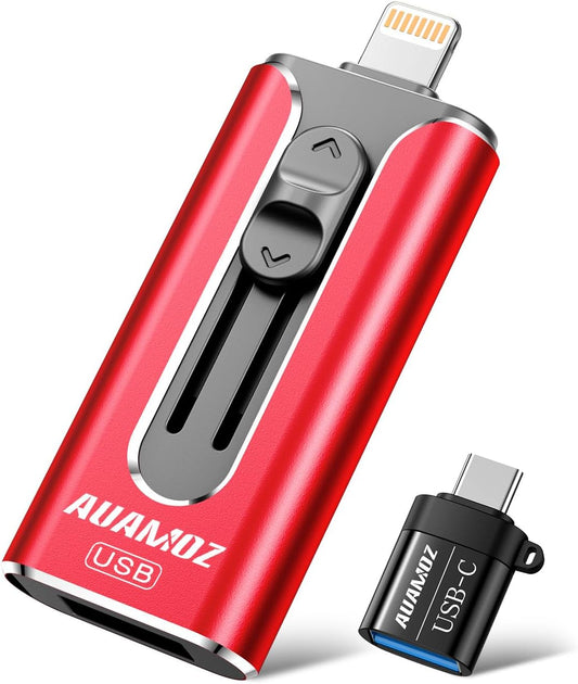256GB Flash Drive for iPhone Photo Stick USB Memory Stick, Portable Thumb Drive for Photo Video Storage and Transfer, Compatible with iPhone, iPad, Android, PC (Red)