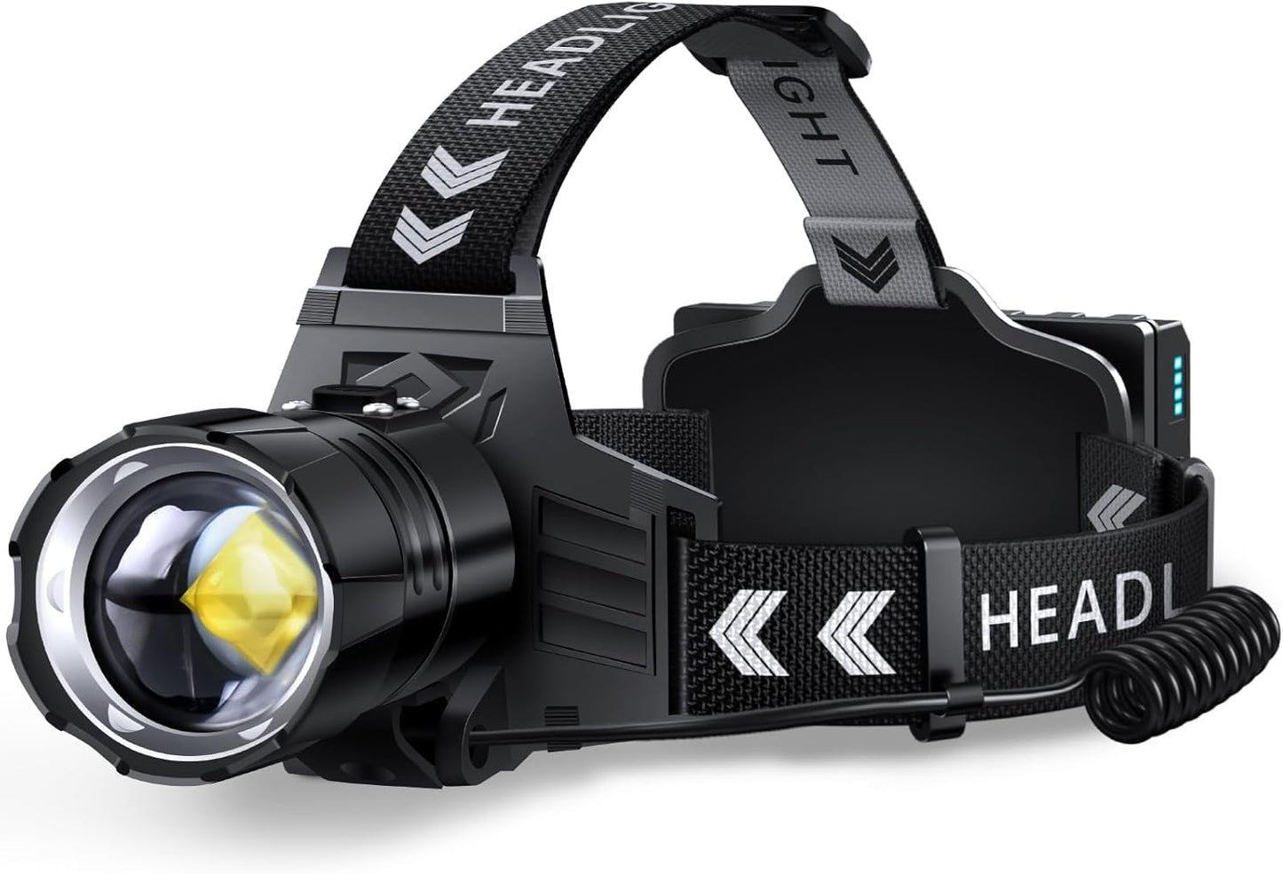 FINICO Rechargeable LED Headlamp 99000 High Lumens, 95 Hours Long Lasting Head Light with Zoomable & IPX7 Waterproof & 12 Modes & 125° Adjustable, Powerful Head Lamp for Outdoor, Camping, Hardhat
