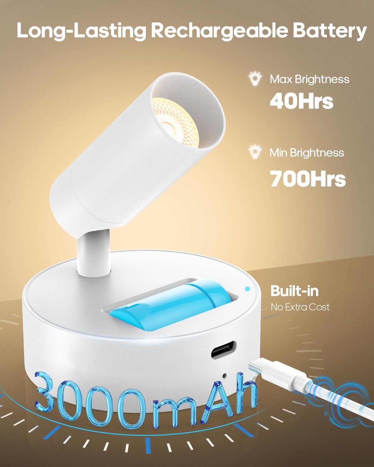 GOODEA Spotlights Indoor with Remote, 3000mAh Rechargeable Battery Plant Spotlight Indoor, Wireless Uplights with 3 Colors & Dimmable, Picture Light for Painting, Accent Lighting(1 Pack, White)