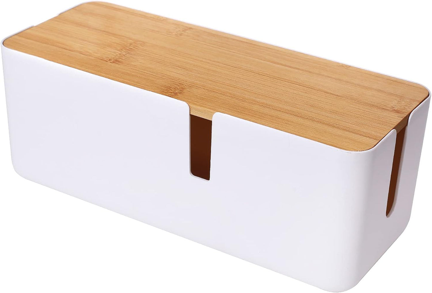 Changsuo Cable Management Box with Bamboo Lid Small Cable Organizer Box for Extension Cord Power Stripe Surge Protector Wire Management Concealer Organizer Cover Hider (Black)
