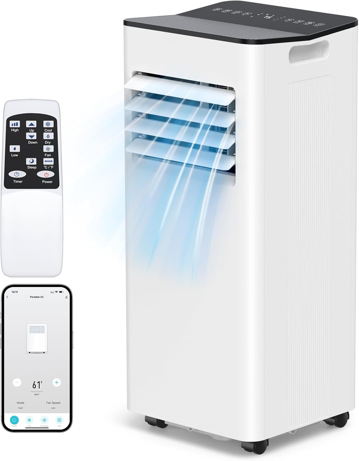 16000 BTU Portable Air Conditioner for Large Rooms & Bedrooms up to 750 Sq.Ft, Ultra Quiet 40dB Smart WiFi AC, 5-in-1 Cooling with Dehumidifier, Fan, Sleep Mode & Timer(White)