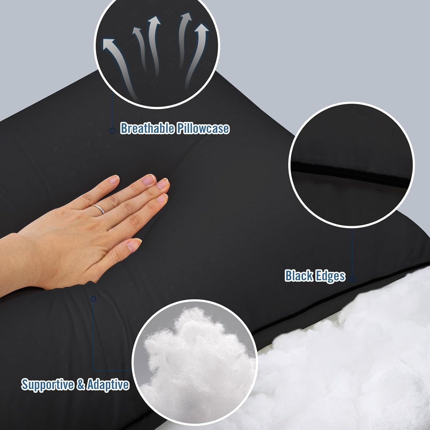 Standard Size Bed Pillows for Sleeping 4 Pack,Luxury Hotel Pillows,Comfortable and Supportive,Machine Washable,Suitable for Stomach,Back and Side Sleepers.(Black)