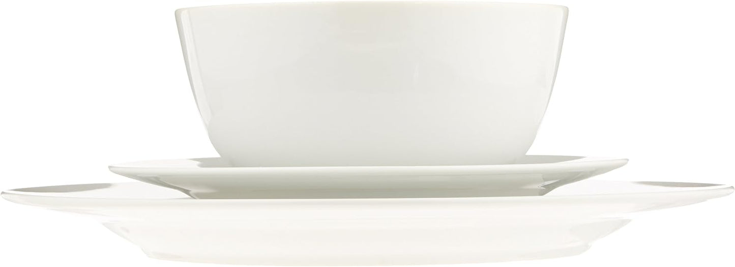 Amazon Basics Porcelain Dinnerware Set, Microwave and Dishwasher Safe, Service for 6, 18-Piece, Plates, Bowls, White