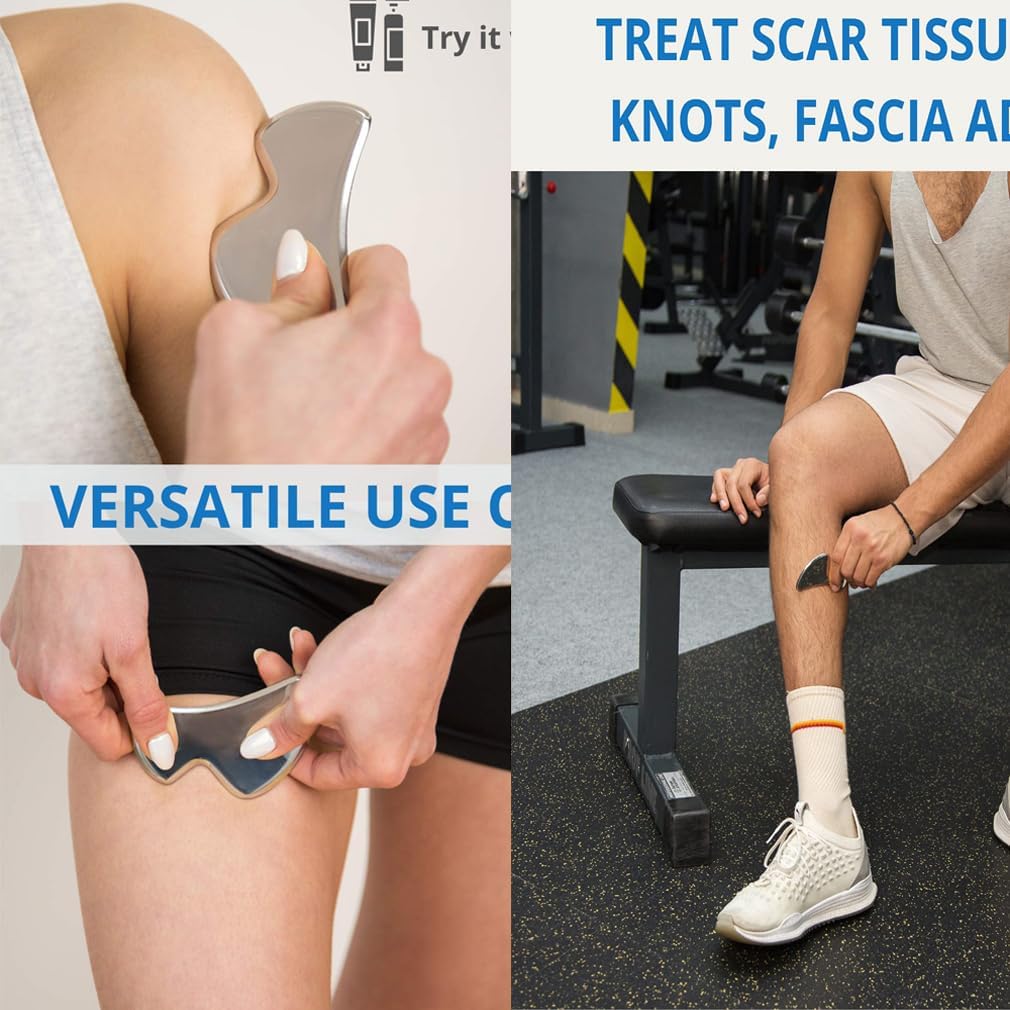 5 in 1 Stainless Steel Muscle Scraper Gua Sha Massage Tool Set, Scraping Tool Physical Therapy with Storage Case, Soft Tissue and Myofascial Release