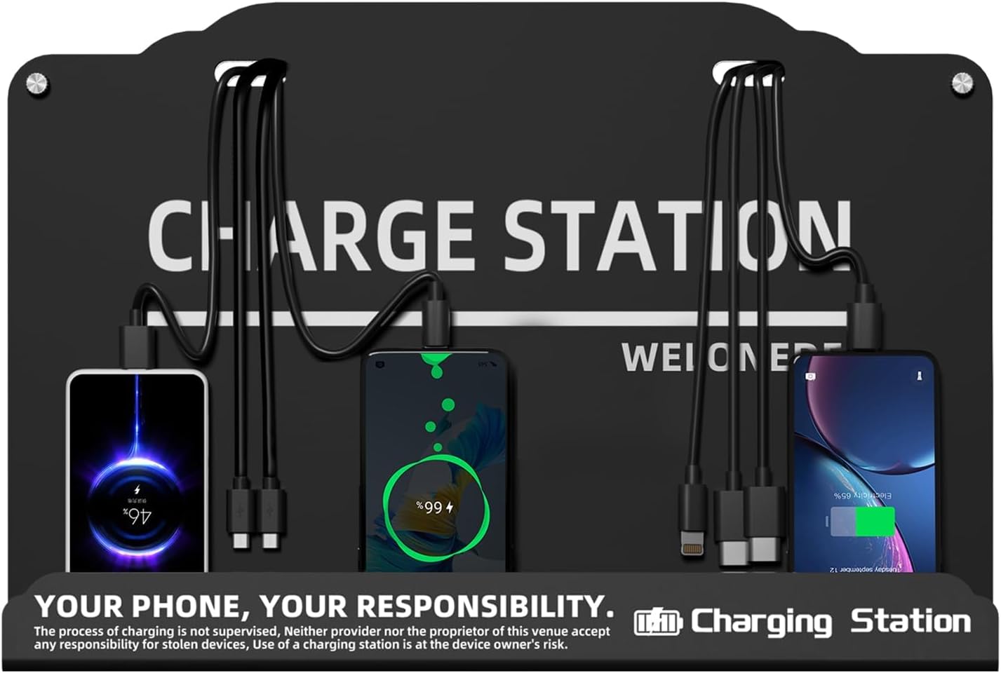 Wall Mounted Cell Phone Charging Station Mobile Phone Charging Station | Fast Charging 8 Device | Compatible with iphone ipad Smartphone Tablets Port | Great for Offices Hotel Hospital Airport (Black)