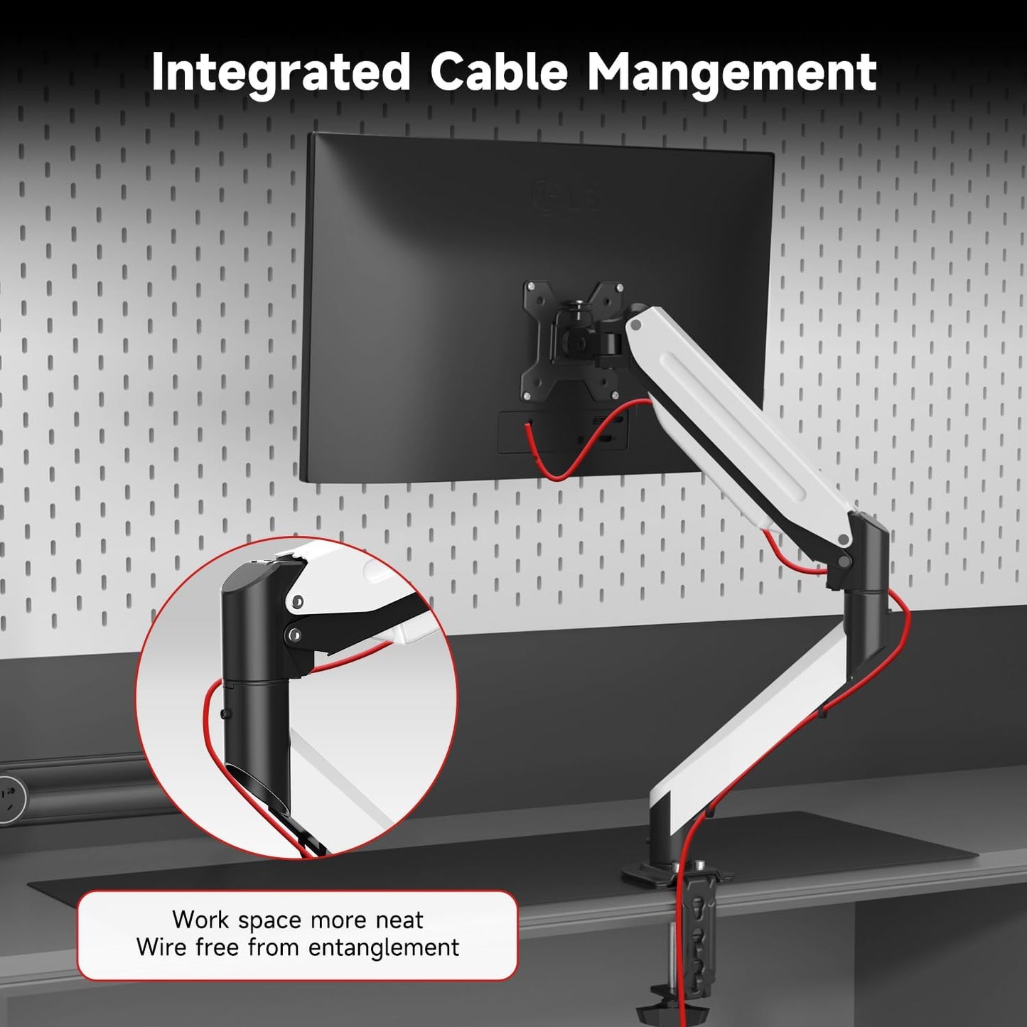 Suptek Monitor Mount Gas Spring Monitor Arm Desk Mount Fully Adjustable Fits 17 20 22 23 24 26 27 32 35 inch Monitors Weight Capacity up to 24.25 lbs (Black+White, 17"-35")
