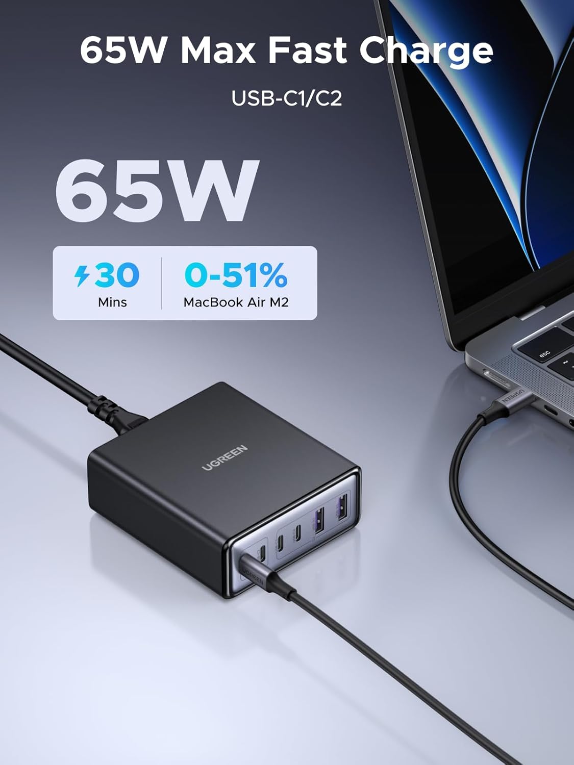 UGREEN 100W USB C Charging Station, 6-Port GaN Desktop Charger with 4 USB-C & 2 USB-A, Smart Power Distribution for MacBook Pro/Air, Dell XPS, iPad, iPhone 17/16/15, Galaxy S25/S24, Pixel 10/9