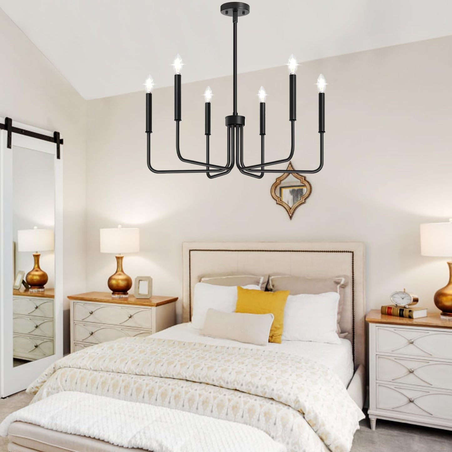 Black Chandelier, 6-Light Farmhouse Chandelier for Dining Room Lighting Fixtures Hanging, Industrial Modern Chandelier for Bedroom, Foyer, Hall, Kitchen, Living Room, Entryway (No Assembly Required)