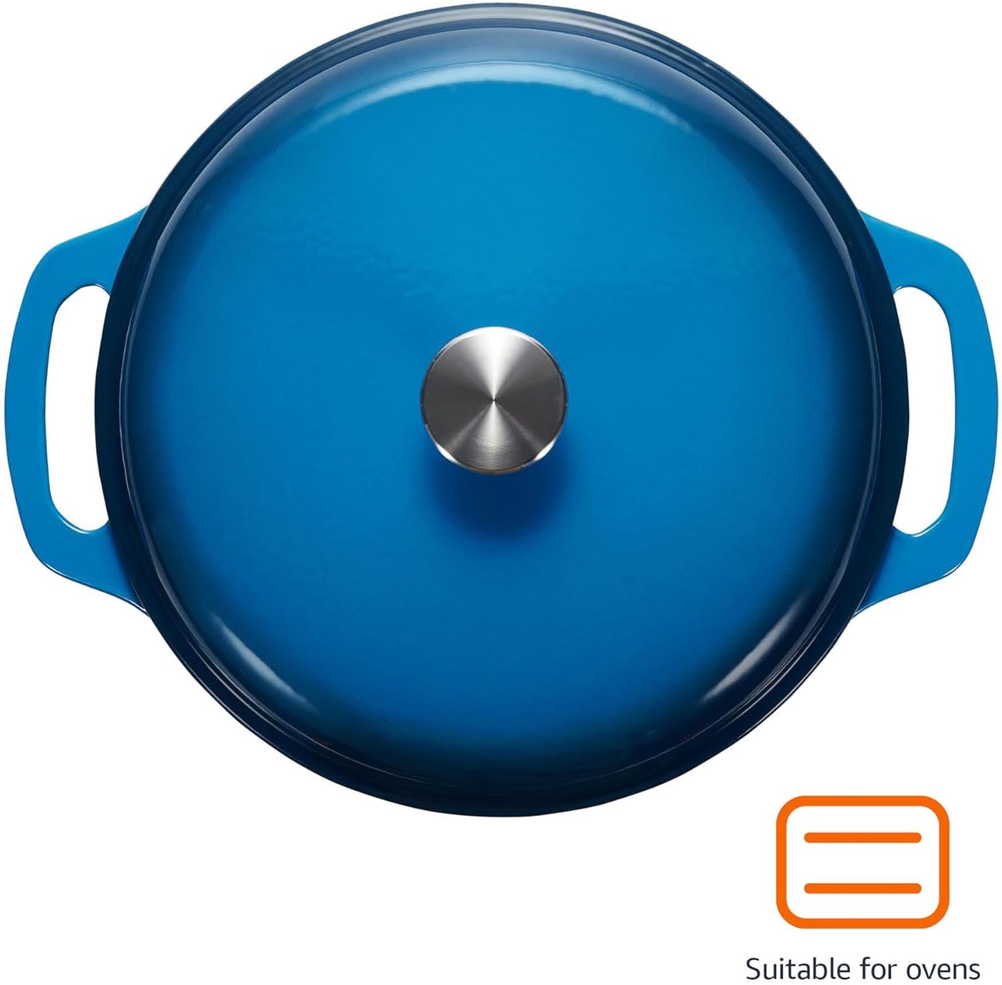 Amazon Basics Enameled Cast Iron Dutch Oven Pot with Lid, Round, Dual Handles, Heavy-Duty, Oven Safe for Baking, Roasting, Stews, 6-Quart, Blue