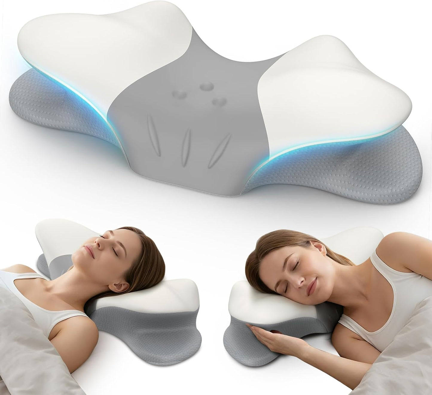 beslovo Cervical Neck Pillow for Pain Relief, Ergonomic Side Sleeper Pillow, Orthopedic Neck Support Contour Memory Foam Pillow for Side Back Stomach Sleepers, Ideal for Office Travel (Grey&White)
