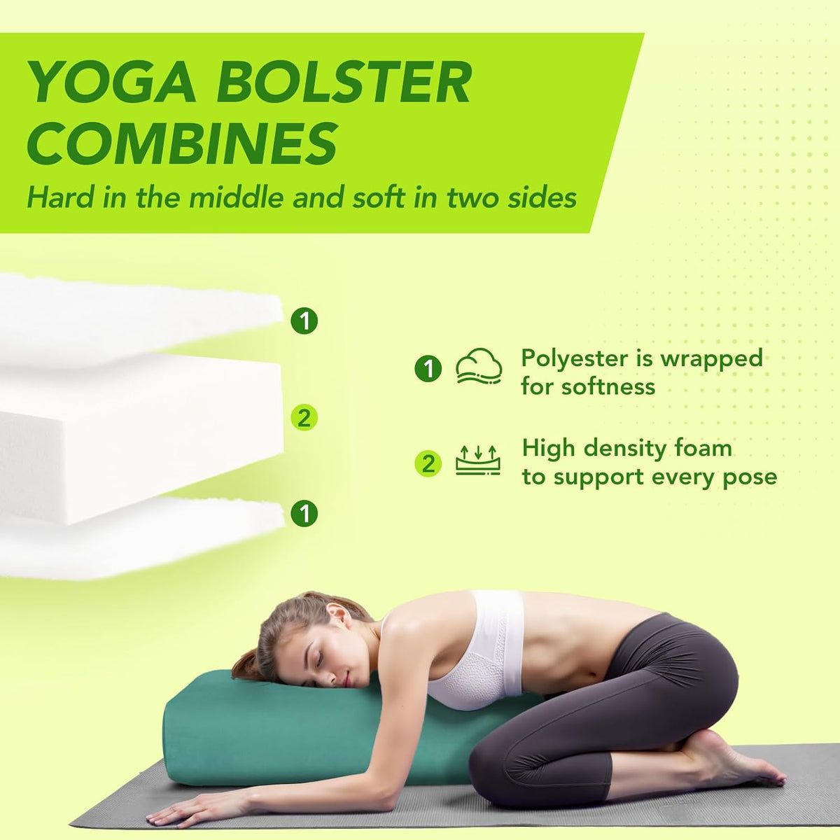 Wellsin Rectangular Yoga Bolster - Meditation Pillow with Washable Suede Cover, 27"X10" X5.5"