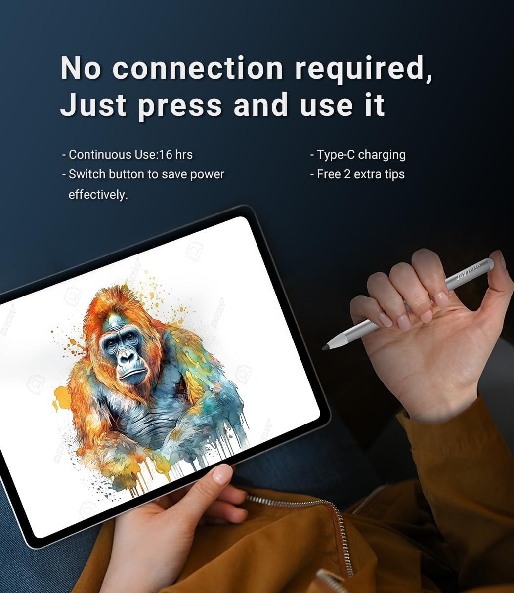 Active Stylus Pen for Touch Screens, Universal Fine Point for iPad, iPhone, Android, and Other Tablets – Precise Writing/Drawing, Sensitivity Wake-Up Button, 2 Free Pen Tips.