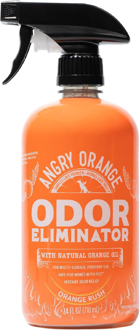 ANGRY ORANGE Pet Odor Eliminator for Dog and Cat Urine, Carpet Stains, and Strong Smells – NEW Orange Rush Scent – Citrus Cleaner with Natural Orange Oil – 24 oz